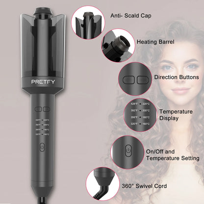 fachgo | US Hair Styling Tool Pretfy Auto Hair Curler Automatic Curling Iron with Rotate Left Right Hair Curling Wand for Hair Styling