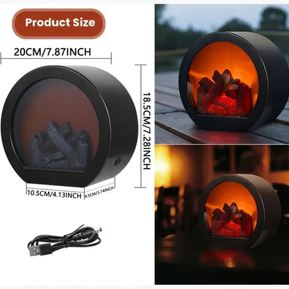 Realistic Flame LED Fireplace Log Lamp Battery and USB Operated Flameless Faux Fire Decor for Home Christmas Halloween Table