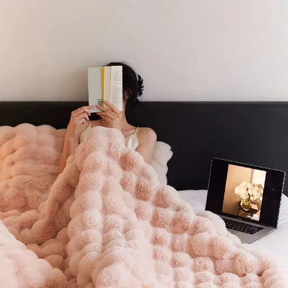 [Cozy|Faux Rabbit] Soft, Warm, 1pc Cozy Faux Rabbit Fleece Blanket | Throw for Bedroom, Guest Room, Living Room, Student Dormito