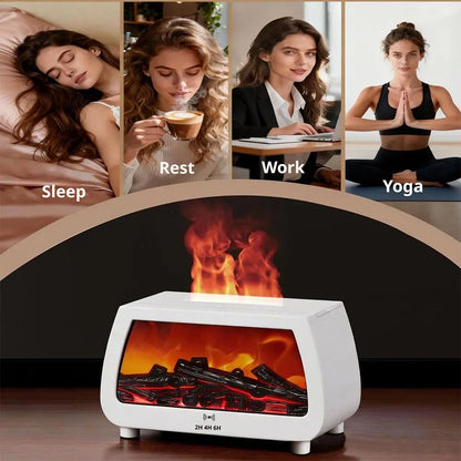 Auto Aroma Diffuser Faux Fireplace Flame Effect Essential Oil Humidifier With Remote Control LED Light Quiet Desktop Diffuser