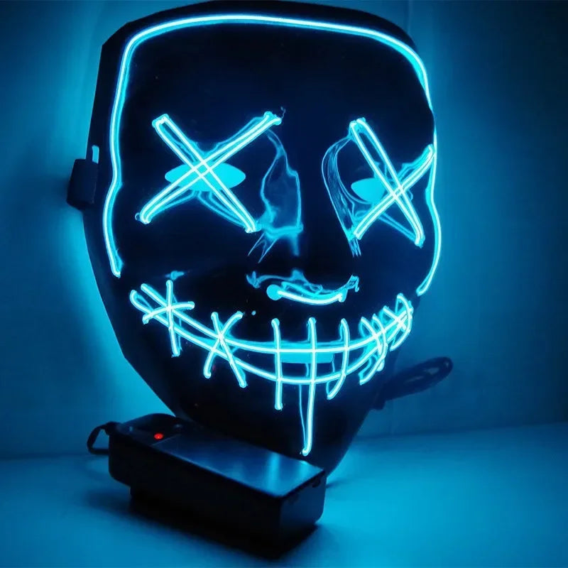 Cosplay Halloween Costume LED Light Up Scary Mask Halloween Mask Face for Man Kids Techwear Mask Lace Face Mask Party Decoration