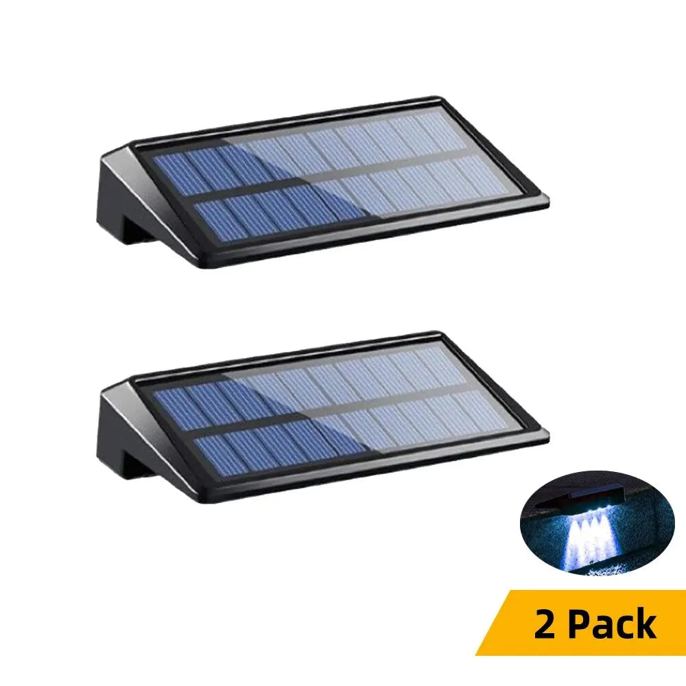 fachgo | 2 Pack Solar Wall Lights 4 LED Solar Fence Lights Outdoor Waterproof Solar Deck Lights Wall Lights for Fence Post Yard Pathway