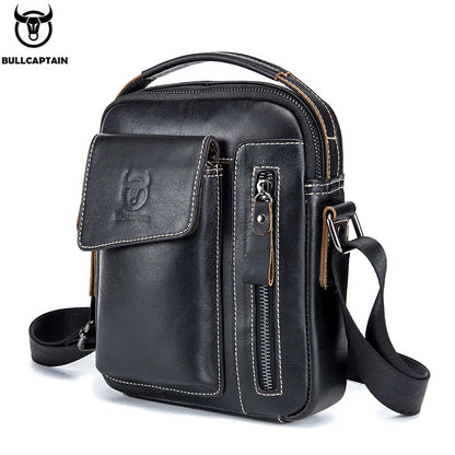 fachgo | BULLCAPTAIN Casual Fashion Men's Messenger Bag's Business Portable Handbag Man Leather Shoulder Bag Mobile 6.5'' Phone Bags