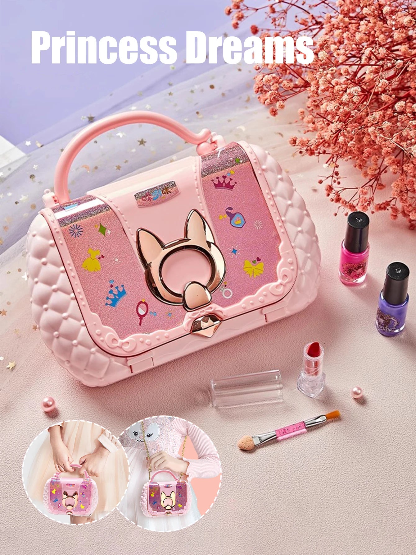 fachgo | Children's cosmetics set, girl's mirror, princess, real washable, pretending to play with beauty toys, non-toxic and safe gift