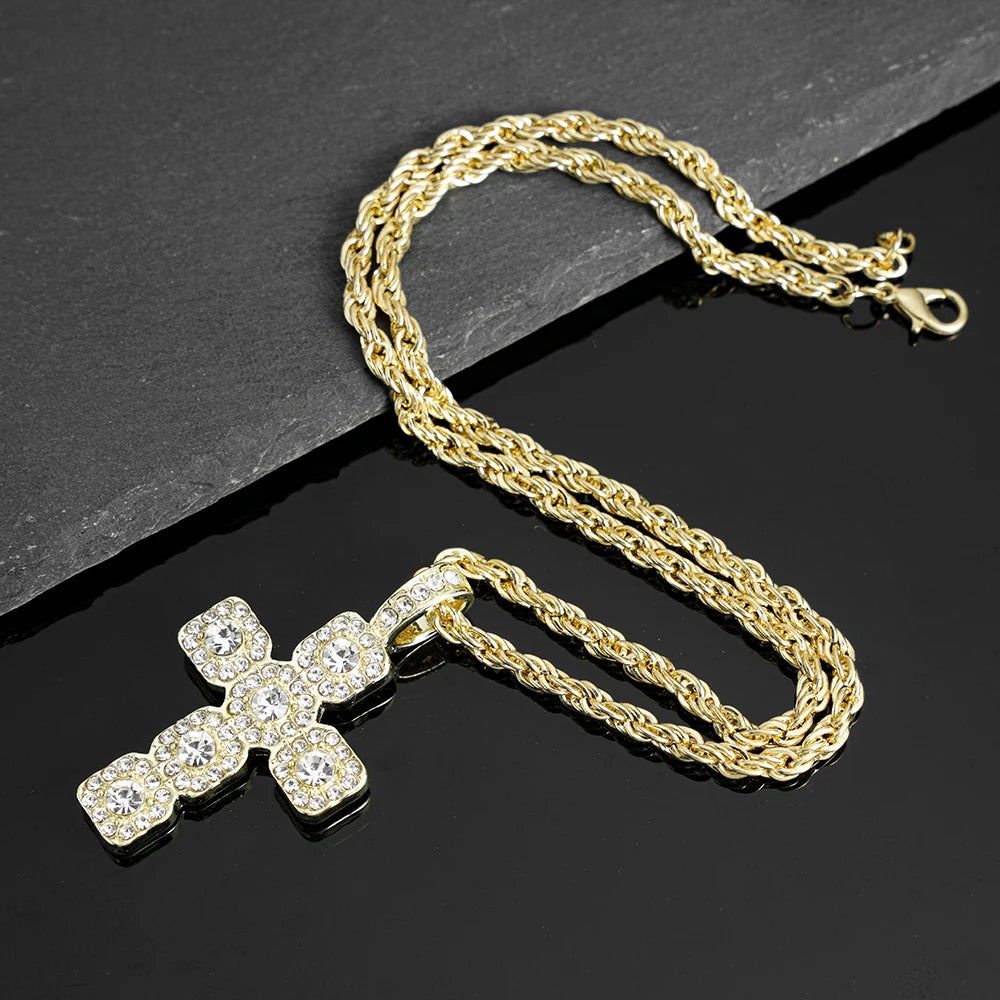 fachgo | 2025 New Hip Hop Cross Pendant Necklace Men 4mm Rhinestone Tennis Chain Iced Sparkling Necklace Women Punk Jewelry Fashion Gift