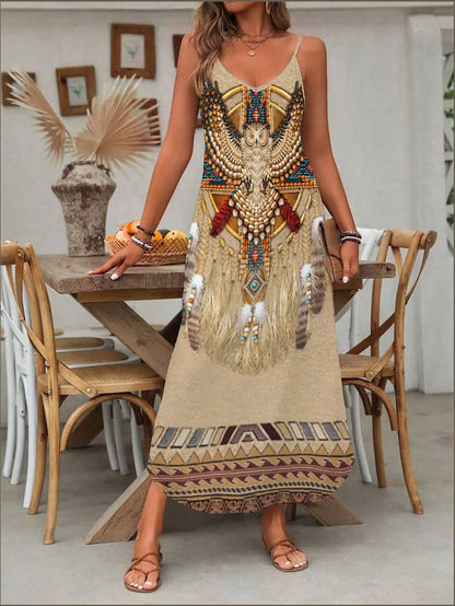 fachgo | Women's Fashion Western Ethnic Print Casual Suspender Dress