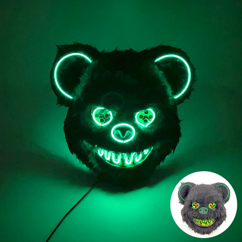 Halloween Light Up Horror Animal Mask LED Luminous Bloody Bear Mask Flashing Neon Cosplay Scary Masquerade Party Mask Supplies
