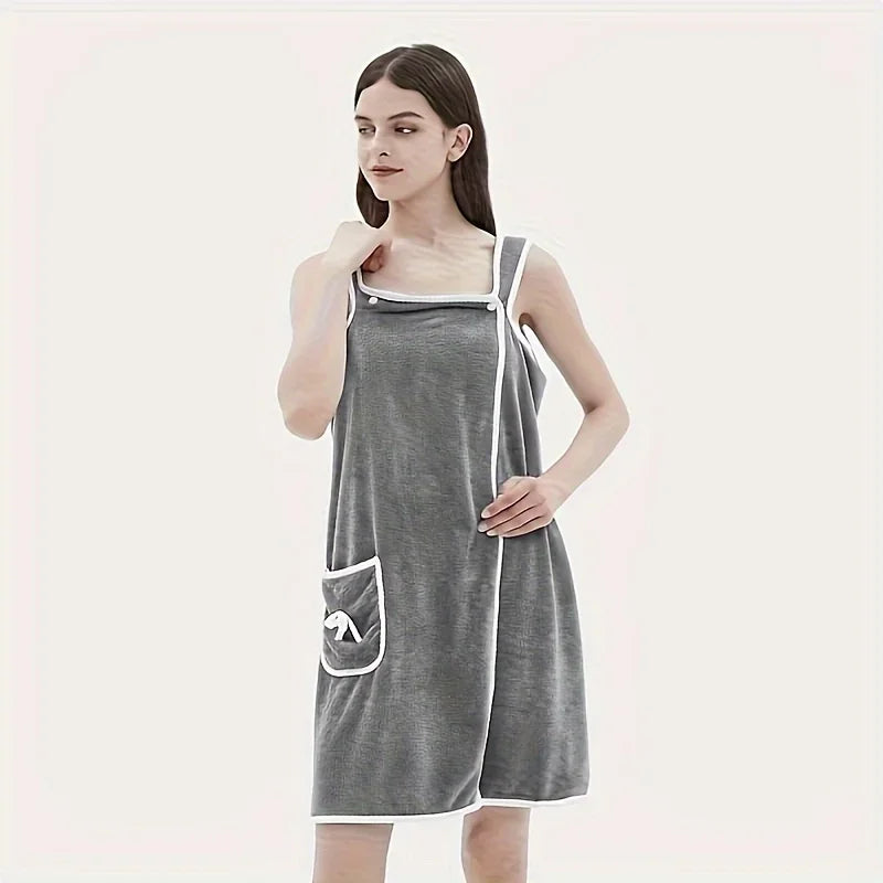 fachgo | Bath Towel Household Women Wearable Wrap Adults Absorb Water Polyester Dry Hair Skirt Long Style Bathroom Washable Bathrobe