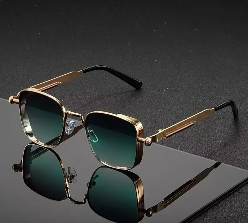 fachgo | Men Driving Sunglasses Vintage Steampunk Square Sunglasses Metal Frame with Spring Hinges Women Eyepiece Trendy Driver 2028