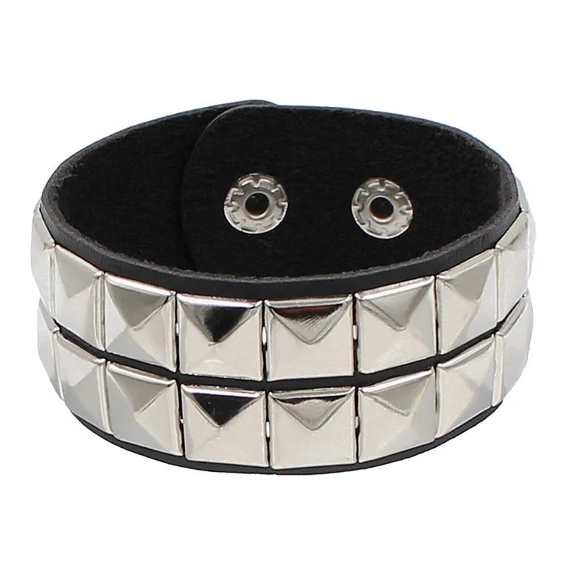 fachgo | 2024 Pu Leather Studded Bracelet Choker Punk Spike Rivets Cuff Black