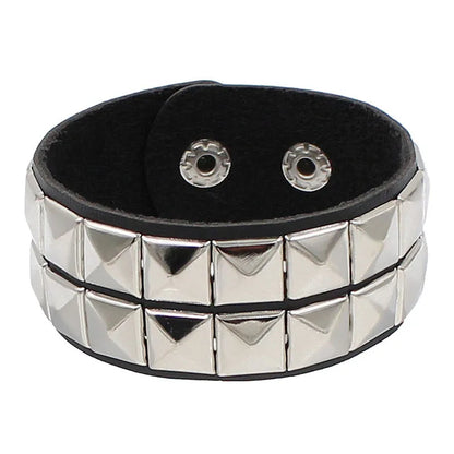 fachgo | 2024 Pu Leather Studded Bracelet Choker Punk Spike Rivets Cuff Black