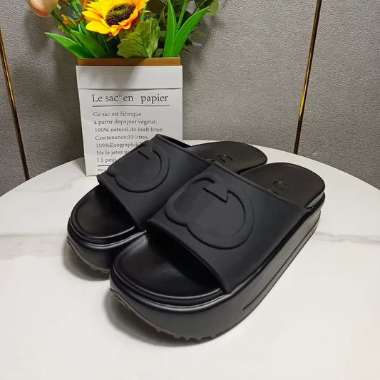 fachgo | Designer Sandal Women Men Rubber Leather Slide Sandal Dress Shoe Wedges Sandal Beach Slippers Luxury Summer Platform