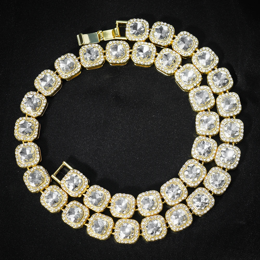 fachgo | Luxury Paved Crystal Heart 13mm Cuban Link Chain Necklace for Women Hip Hop Iced Out Round Square Tennis Chain Bracelet Jewelry