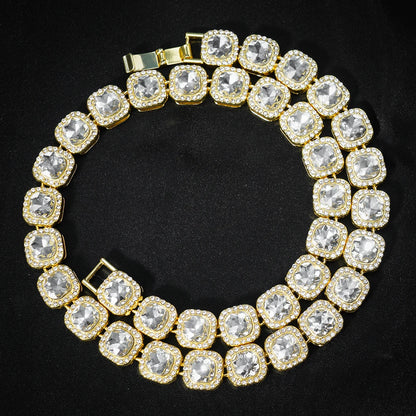 fachgo | Luxury Paved Crystal Heart 13mm Cuban Link Chain Necklace for Women Hip Hop Iced Out Round Square Tennis Chain Bracelet Jewelry