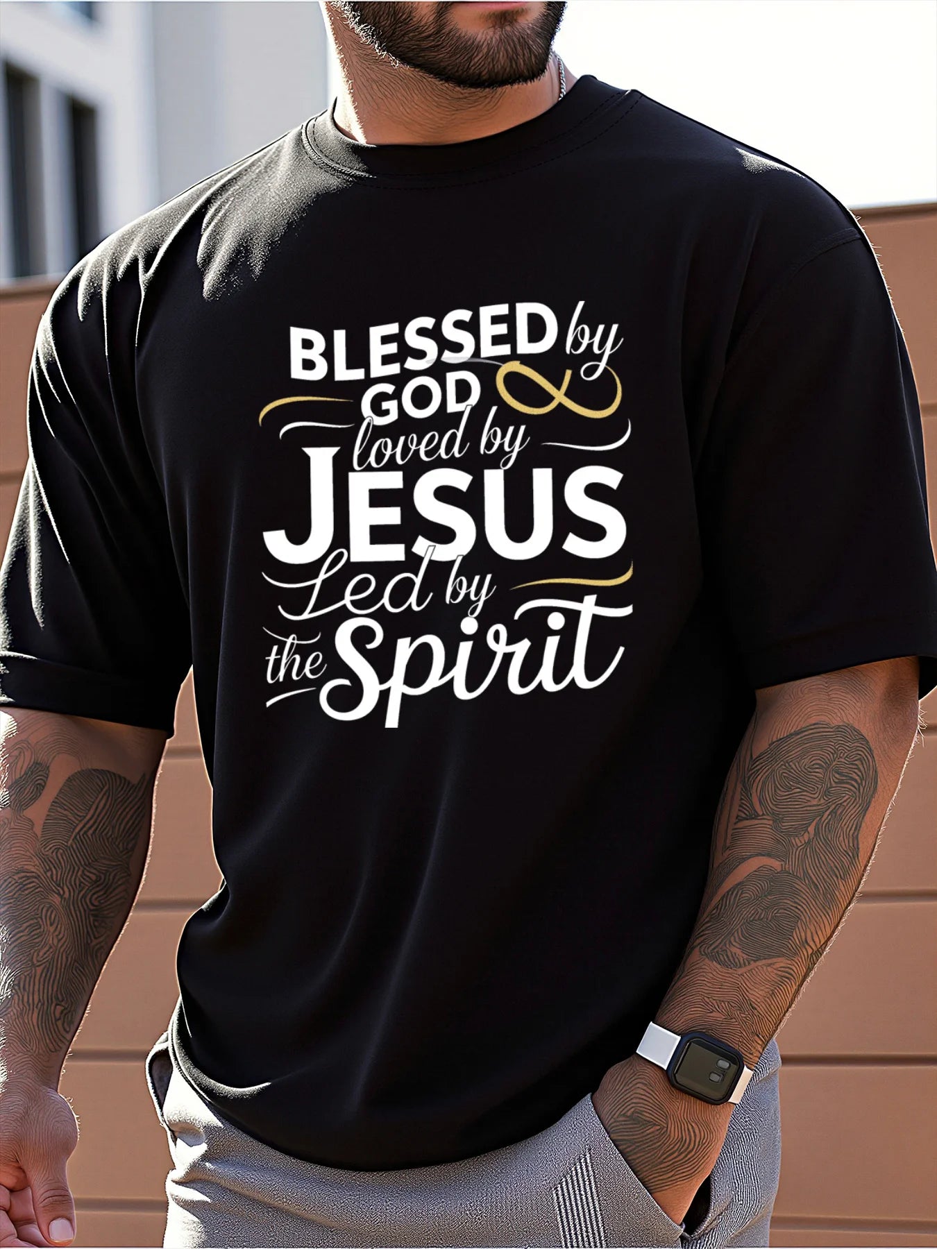fachgo | T Shirt For Man 100% Cotton Summer Blessed by God Loved by Jesus Casual Slim Fit Round Neck Short Sleeved T-shirt Top