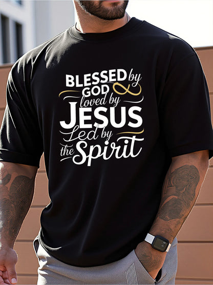 fachgo | T Shirt For Man 100% Cotton Summer Blessed by God Loved by Jesus Casual Slim Fit Round Neck Short Sleeved T-shirt Top