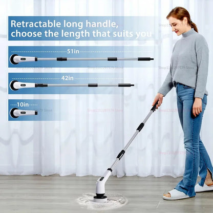 fachgo | 9 in 1 Electric Spin Scrubber Cordless Cleaning Brush Shower Scrubber Adjustable Extension Handle Waterproof For Tub Tile Floor