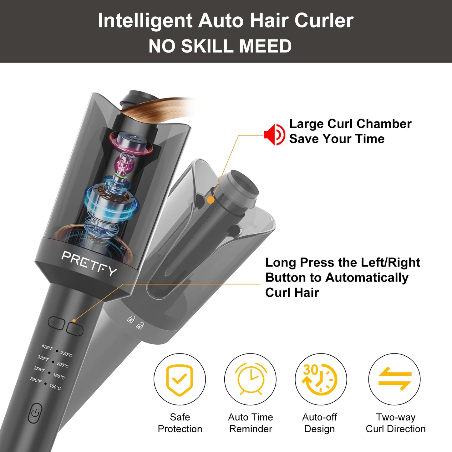 fachgo | US Hair Styling Tool Pretfy Auto Hair Curler Automatic Curling Iron with Rotate Left Right Hair Curling Wand for Hair Styling