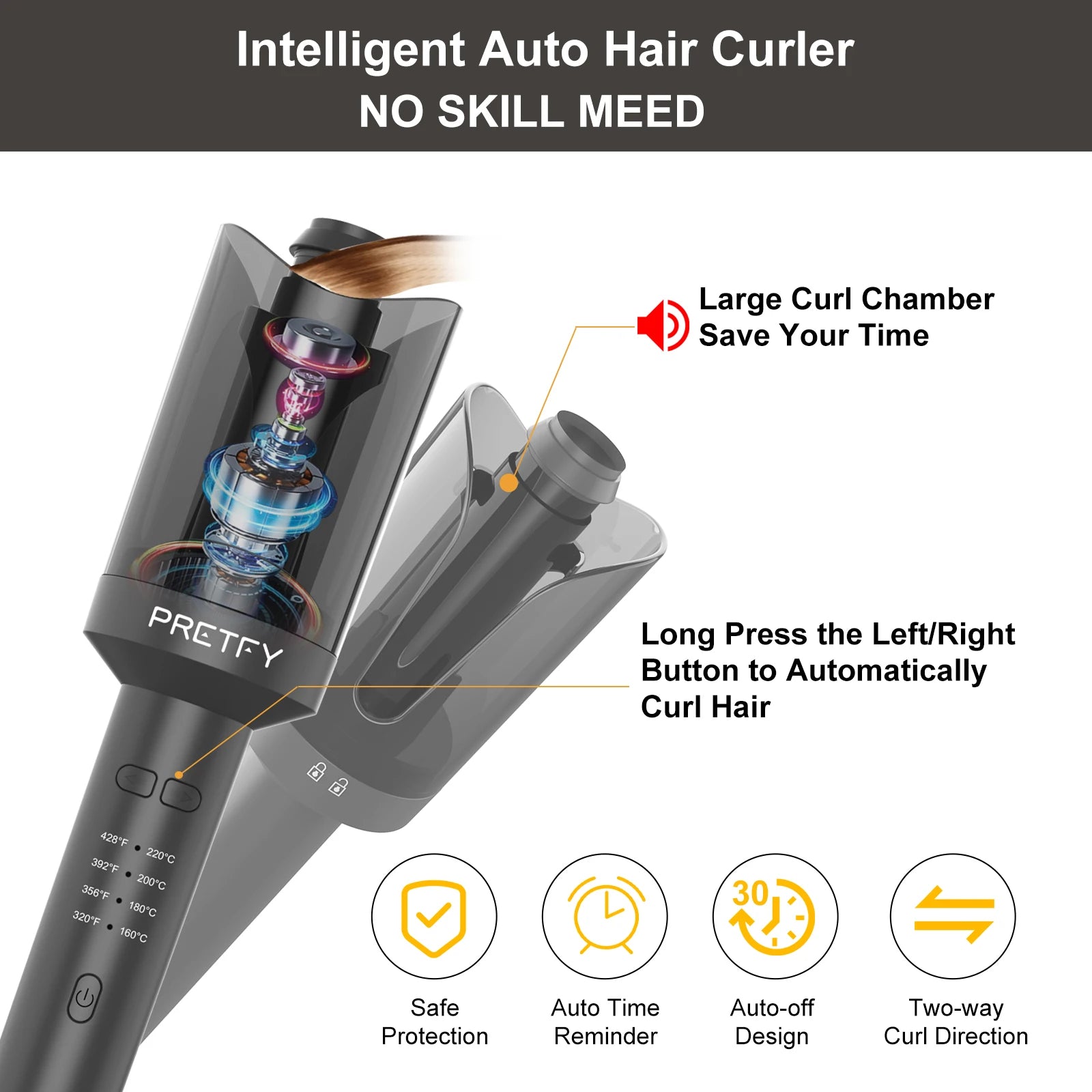 fachgo | US Hair Styling Tool Pretfy Auto Hair Curler Automatic Curling Iron with Rotate Left Right Hair Curling Wand for Hair Styling