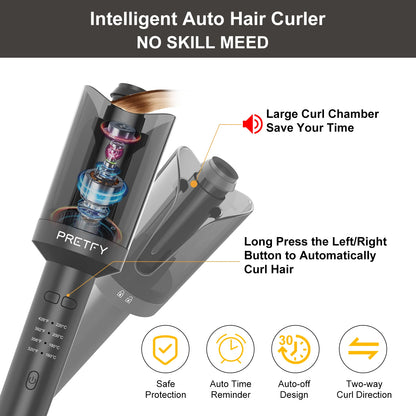 fachgo | US Hair Styling Tool Pretfy Auto Hair Curler Automatic Curling Iron with Rotate Left Right Hair Curling Wand for Hair Styling
