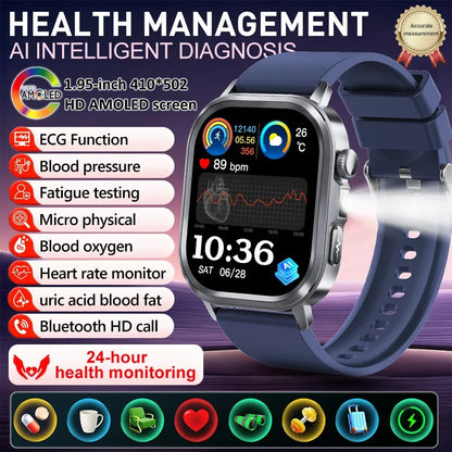 fachgo | New Accurate Blood Pressure Smart Watch Uric Acid ECG+PPG Blood Oxygen Body Analysis Body Fat LED Flashlight smart watches 2025