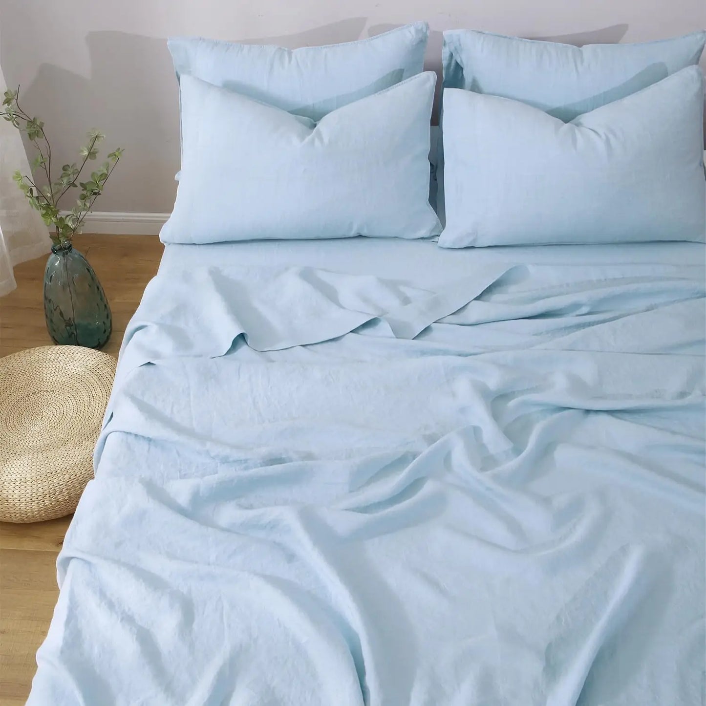 fachgo | Linen Sheets Set,100% French Stone Washed Pure Linen Bed Sheets, 3 Pieces (1 Flat Sheet, 2 Pillowcase) Suitable for Hot Sleepers