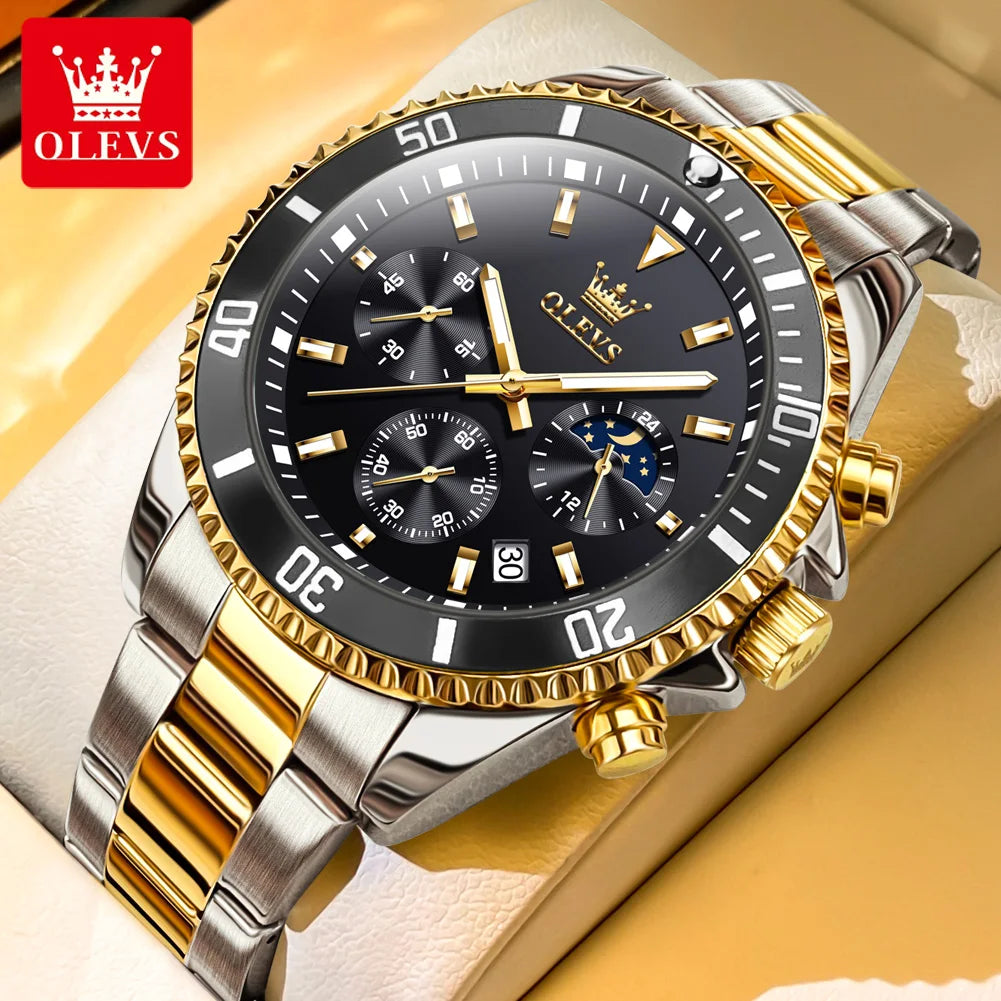 fachgo | OLEVS Watches For Men Classic with Date Dress Luxury Big Face Waterproof Luminous Men's Wrist Watch Stainless Steel Men Watch