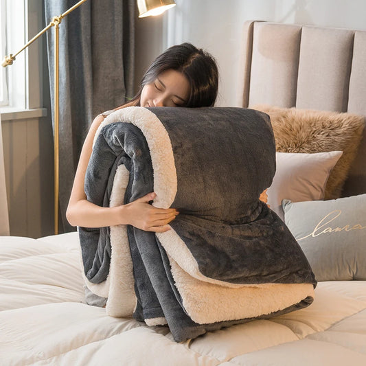 fachgo | Wool Throw Blanket Keep Warm Winter Bed Blankets Double Sided Queen Duvet Cover Camping Double Bed Cover Bedspread On The Bed