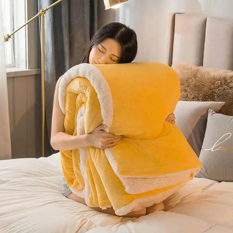 fachgo | Wool Throw Blanket Keep Warm Winter Bed Blankets Double Sided Queen Duvet Cover Camping Double Bed Cover Bedspread On The Bed