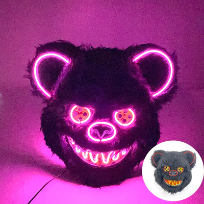 Halloween Light Up Horror Animal Mask LED Luminous Bloody Bear Mask Flashing Neon Cosplay Scary Masquerade Party Mask Supplies