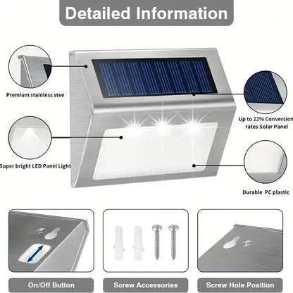 fachgo | 1-12Pack Solar Powered LED Deck Lights LED Solar Lamp Outdoor Stair Lights Stainless Steel for Garden Backyard Patio Wall Fence