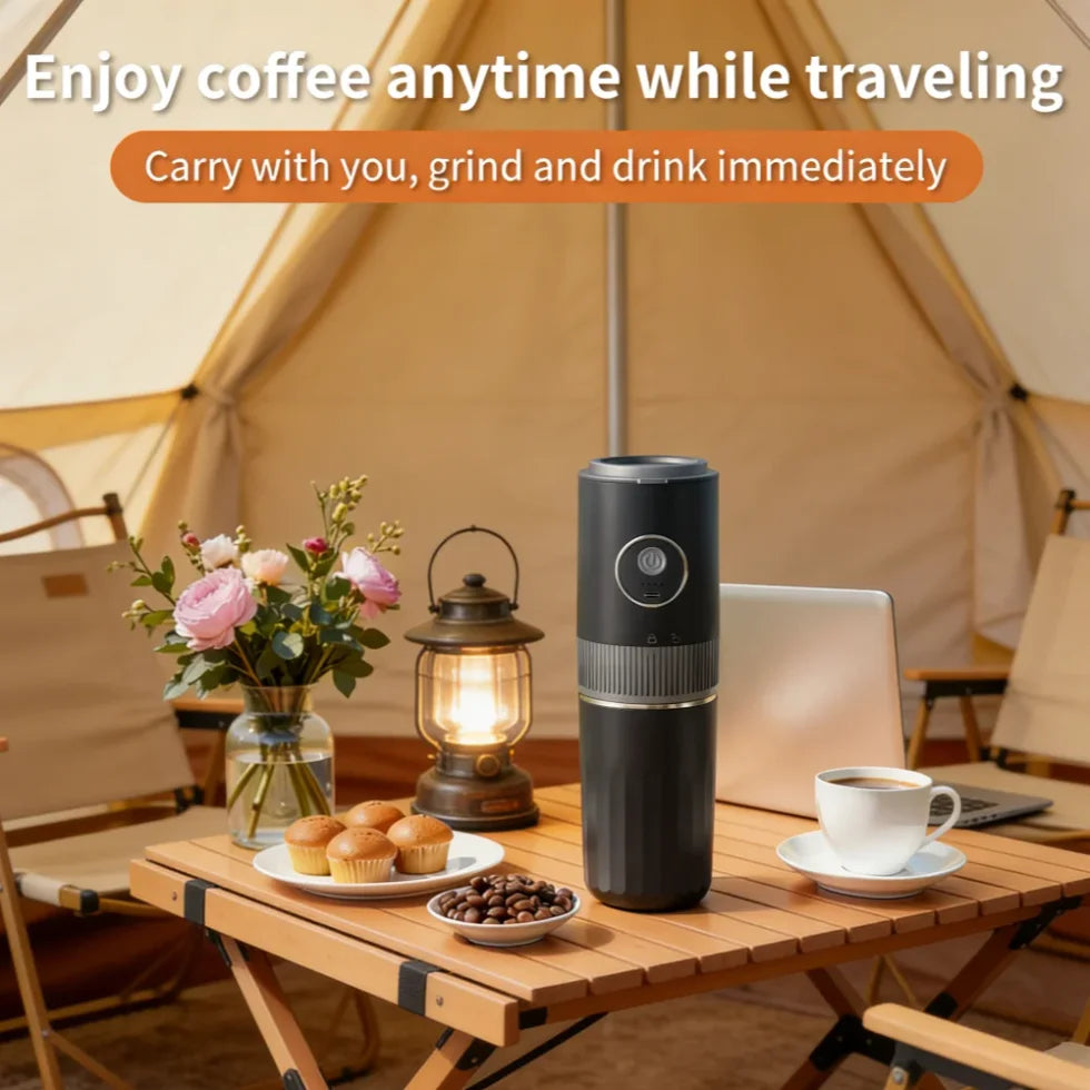 Travel-Friendly All-in-One Coffee Maker - Built-in Grinder, Handheld Espresso Machine & Mini Pour Over Cup for Home and Outdoor