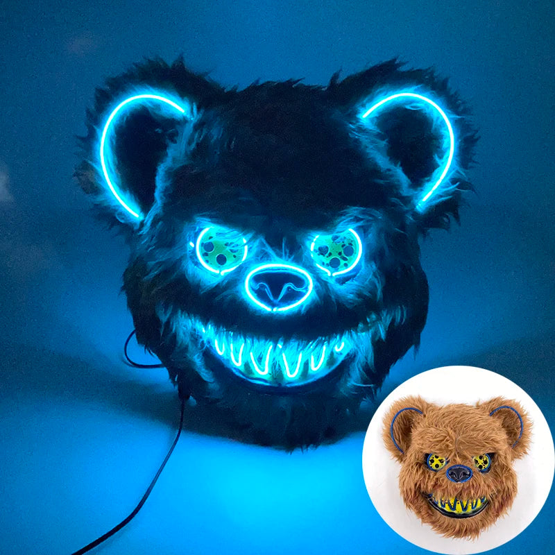 Halloween Light Up Horror Animal Mask LED Luminous Bloody Bear Mask Flashing Neon Cosplay Scary Masquerade Party Mask Supplies