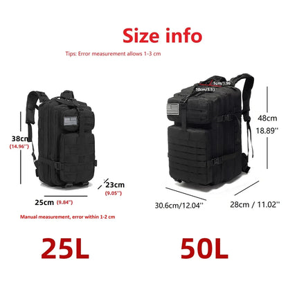 fachgo | 25L/50L 1000D Nylon Waterproof Trekking Fishing Hunting Bag Backpack Outdoor Rucksacks Tactical Sports Camping Hiking