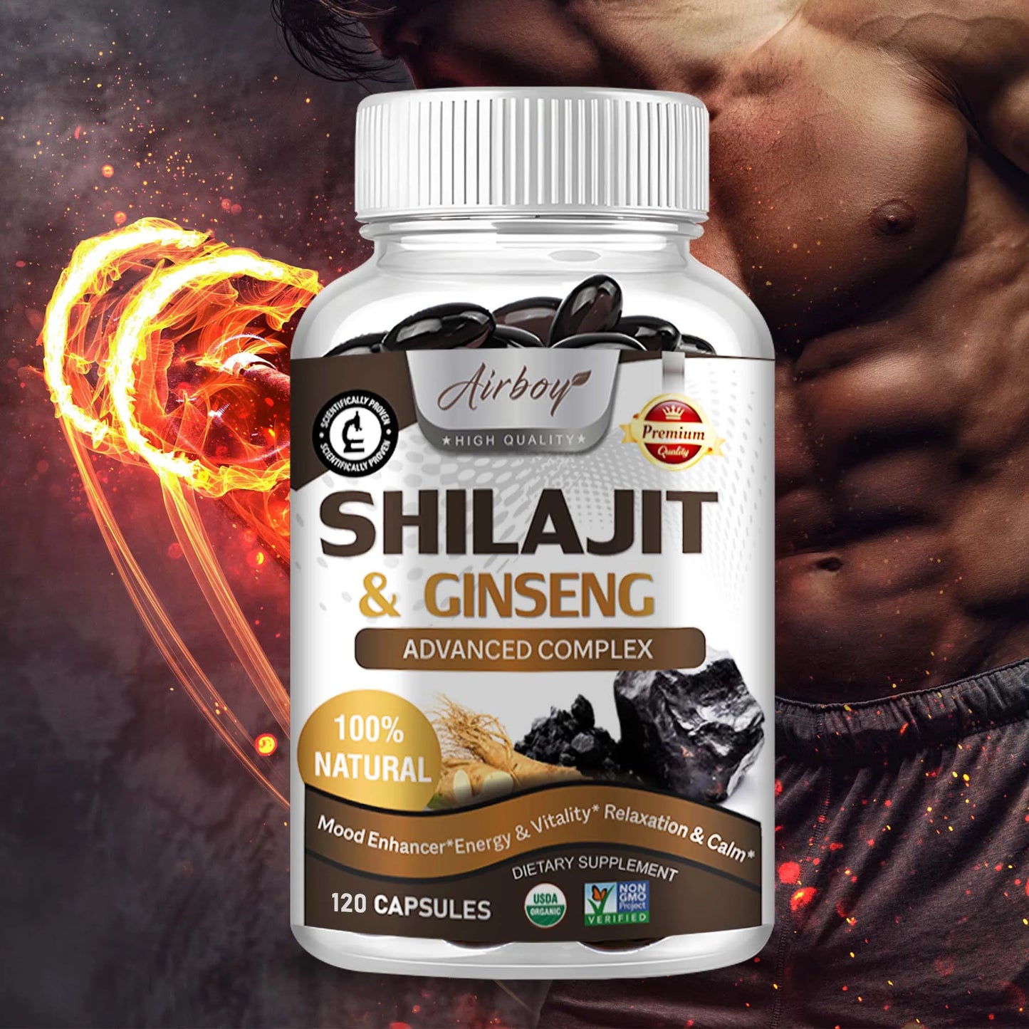 fachgo | Shilajit & Ginseng Supplement - Provides Energy and Endurance, Enhances Brain & Memory, Immune Support - 120 Capsules