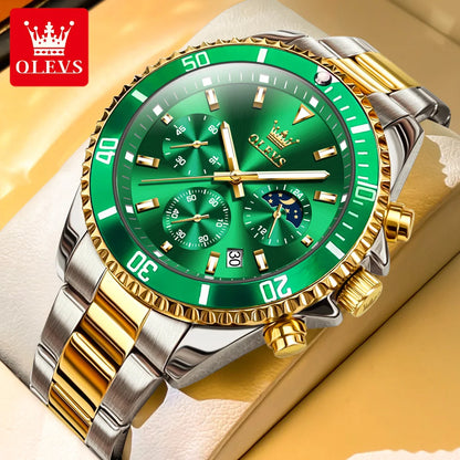 fachgo | OLEVS Watches For Men Classic with Date Dress Luxury Big Face Waterproof Luminous Men's Wrist Watch Stainless Steel Men Watch
