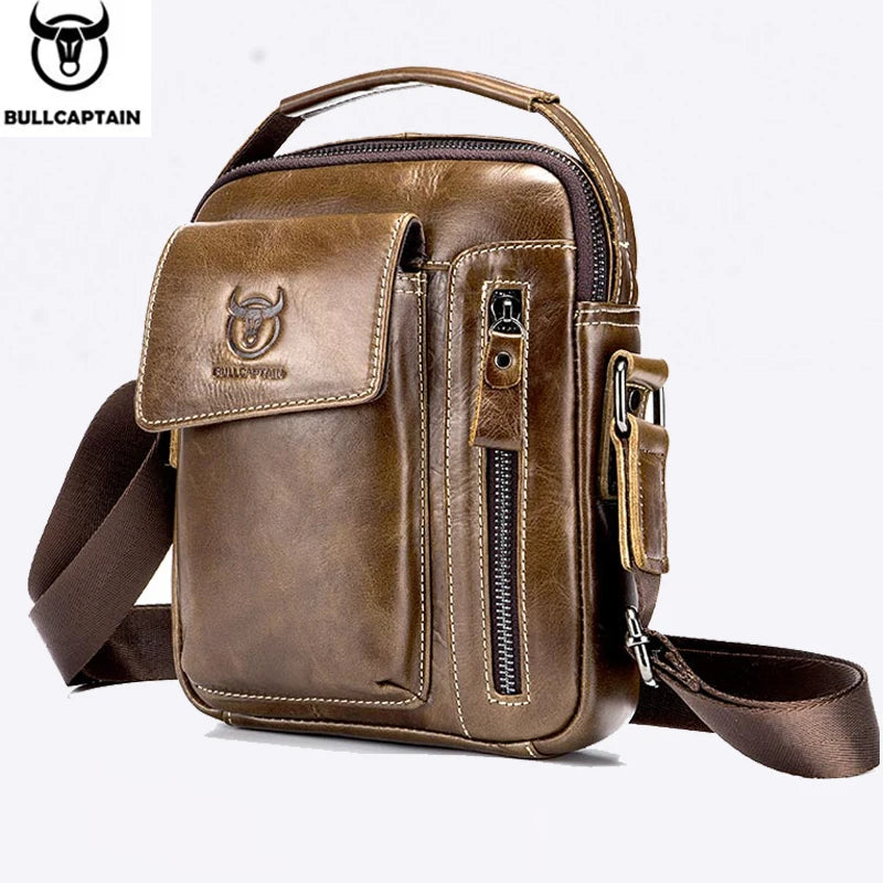 fachgo | BULLCAPTAIN Casual Fashion Men's Messenger Bag's Business Portable Handbag Man Leather Shoulder Bag Mobile 6.5'' Phone Bags