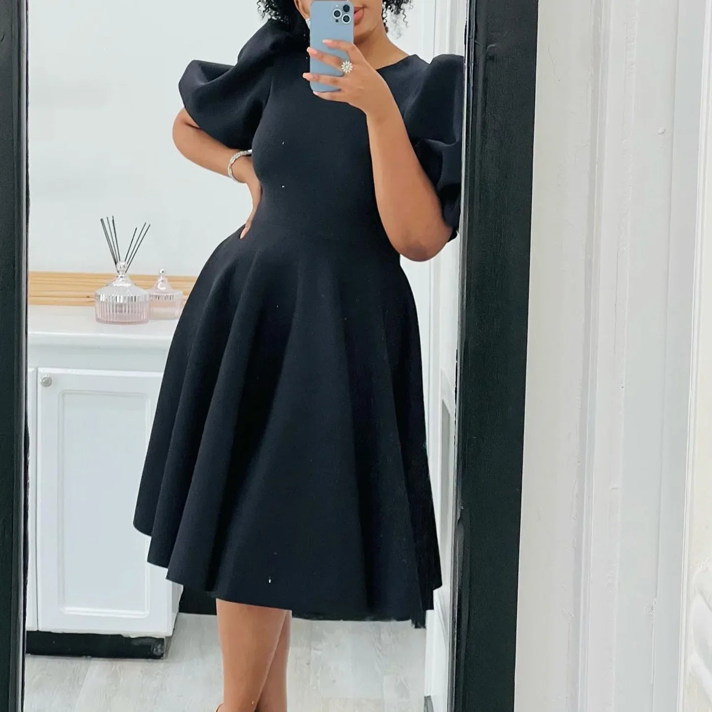 fachgo | Elegant Dresses for Woman 2024 O Neck Short Sleeve High Waisted Pleated Mid Calf Luxury Female Birthday Party Dinner Vestidos