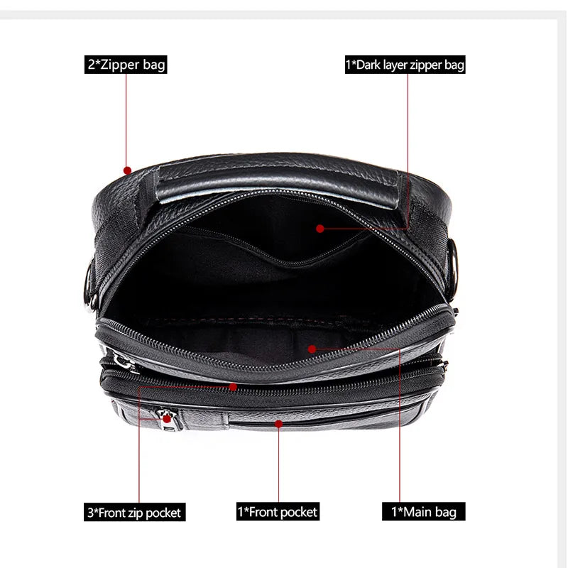 fachgo | Men's Natural Leather Handbag For Tablet Male Genuine Leather Shoulder Bag Small Men Travel Messenger Crossbody Bags Tote