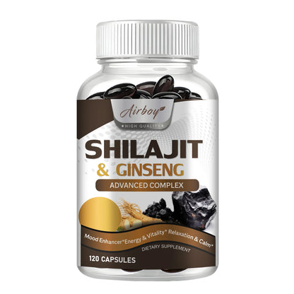 fachgo | Shilajit & Ginseng Supplement - Provides Energy and Endurance, Enhances Brain & Memory, Immune Support - 120 Capsules