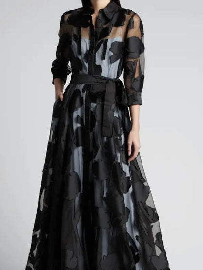 fachgo | Elegant Jacquard Mesh Maxi Dress for Women