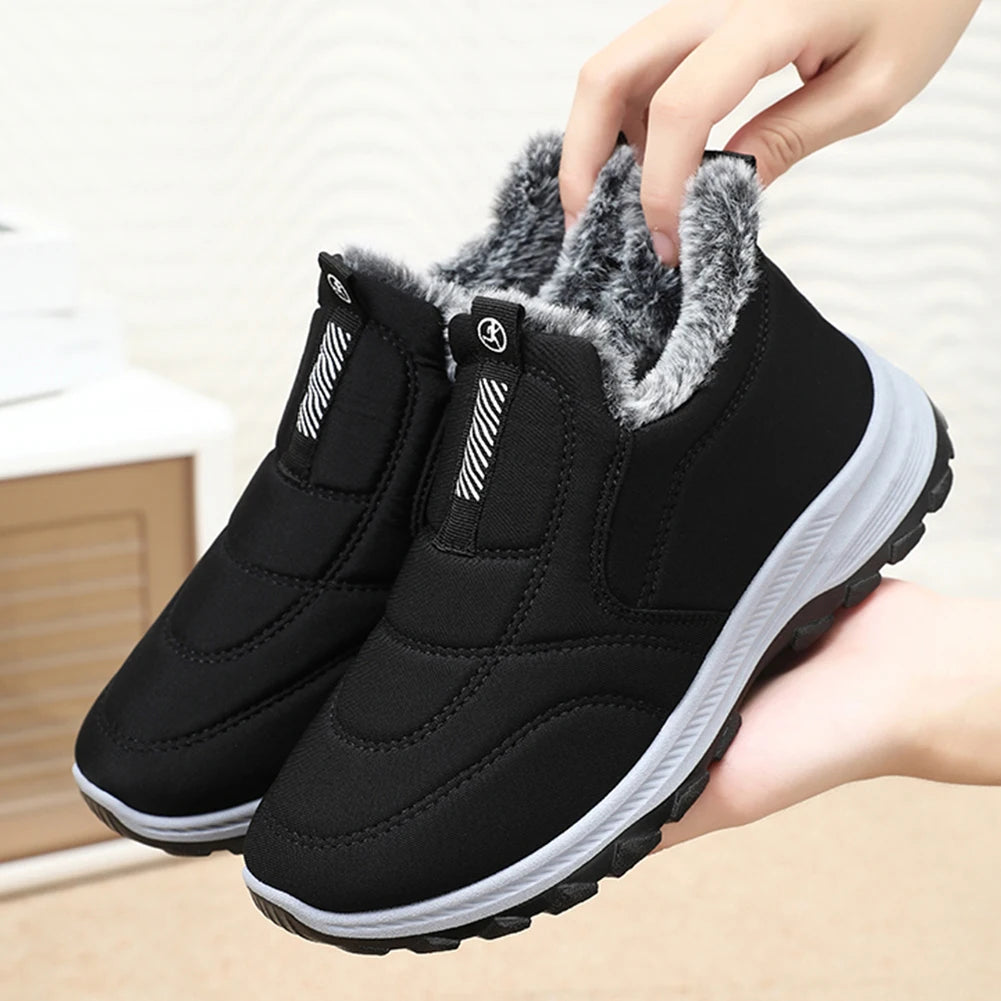 fachgo | Warm Walking Shoes Lightweight Thermal Ankle Boots Non-slip Slip On Sneakers Winter Thick Fur Shoes for Travel Hiking