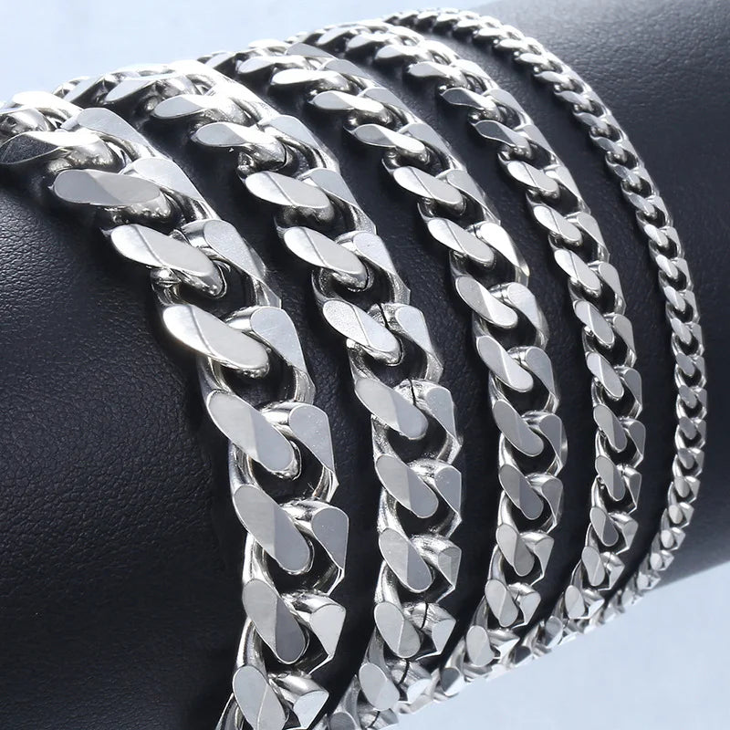 fachgo | New Trendy Cuban Chain Men Bracelet Classic Stainless Steel 3/5/7/9mm