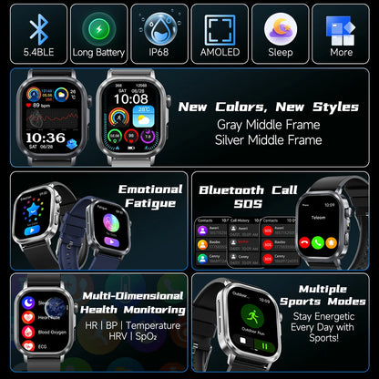 fachgo | New Accurate Blood Pressure Smart Watch Uric Acid ECG+PPG Blood Oxygen Body Analysis Body Fat LED Flashlight smart watches 2025