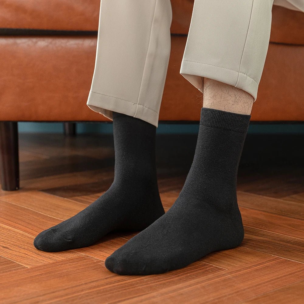 fachgo | 10 Pairs New Men's Cotton Socks Black Business Men Socks Soft Breathable Autumn Spring for Male White US6-10