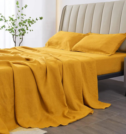 fachgo | Linen Sheets Set,100% French Stone Washed Pure Linen Bed Sheets, 3 Pieces (1 Flat Sheet, 2 Pillowcase) Suitable for Hot Sleepers