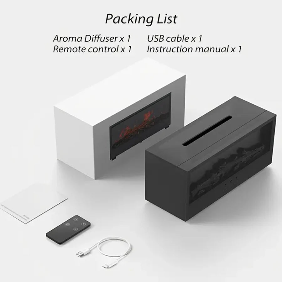 Simulated Fireplace Humidifier, Simulated 3D Flame Aroma Diffuser, with Timed Remote Control of Light Aroma Diffuser