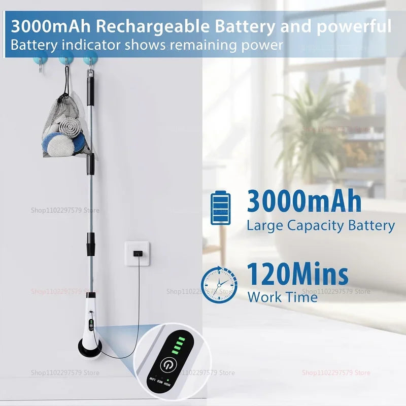 fachgo | 9 in 1 Electric Spin Scrubber Cordless Cleaning Brush Shower Scrubber Adjustable Extension Handle Waterproof For Tub Tile Floor