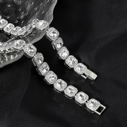 fachgo | Luxury Paved Crystal Heart 13mm Cuban Link Chain Necklace for Women Hip Hop Iced Out Round Square Tennis Chain Bracelet Jewelry