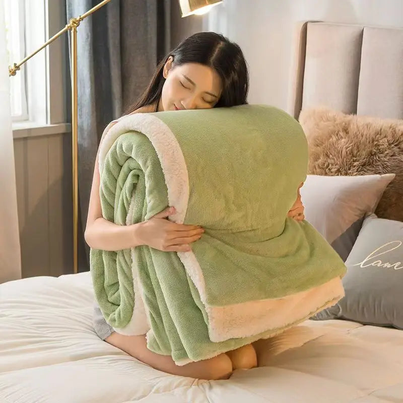 fachgo | Wool Throw Blanket Keep Warm Winter Bed Blankets Double Sided Queen Duvet Cover Camping Double Bed Cover Bedspread On The Bed